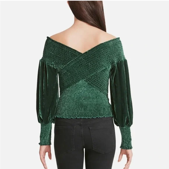 BB Dakota By Steve Madden Velvet Smocked Double V-Neck Top Size S - Picture 2 of 10